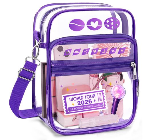 Discover Clear Concert Crossbody Bag  Purple or Black Stadium Bag, 3 Compartment, World Tour 2026 Inspired Design. NewDesign.