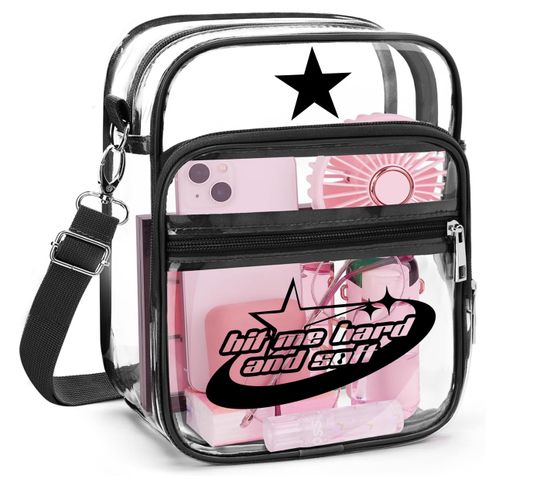 Transparent Crossbody Bag with Adjustable Strap and Multiple Pockets for Concerts