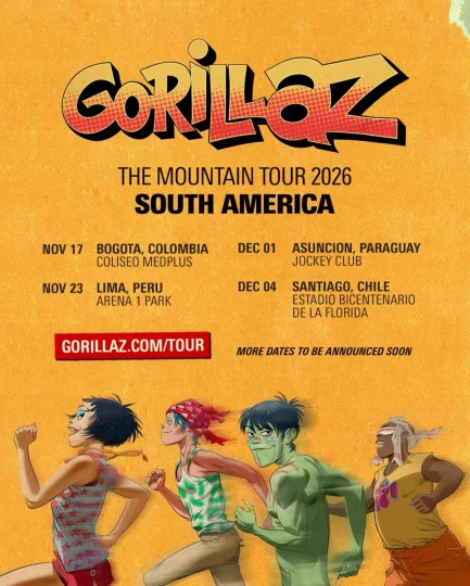 Discover Gorillaz Mountain Tour 2026 — South America Poster