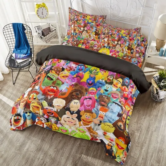 Discover Top! The Muppets Print Duvet Cover Set 4Pcs (Duvet Cover Sheet & 2 Pillowcases)