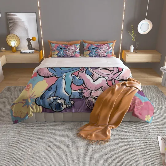 Stitch And Angel Couple Print Bedding Set