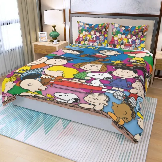 Discover Top! Snoopy Peanuts Gang Print Duvet Cover Set (3Pcs) Quilt Cover & Pillowcase