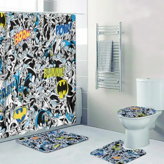 Discover Top! DC Comics Superhero Print Shower Curtain Bath Mat Toilet Lid Cover Mat