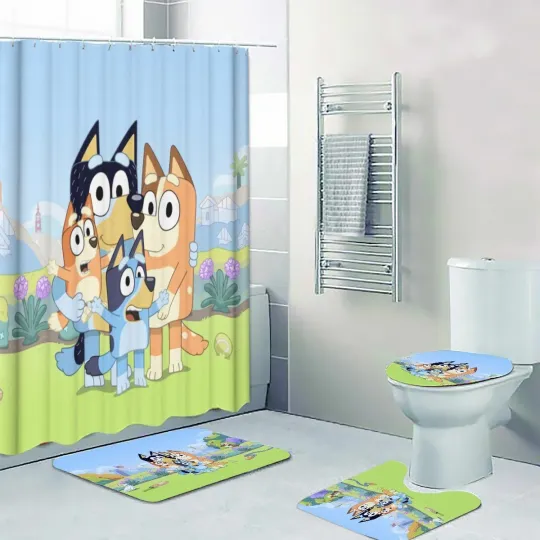 Discover Top! Dog Cartoon Movies Print Shower Curtain Bath Mat Toilet Lid Cover Mat