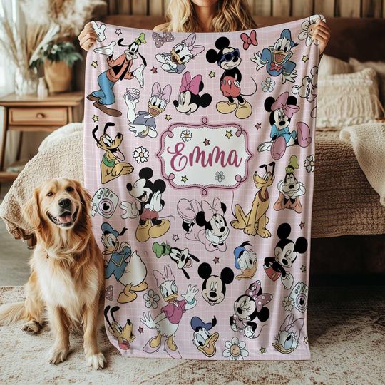 Discover Disney Mickey And Friends Blanket, Mickey Minnie Throw Blanket, Donald Daisy Goofy Pluto Blanket, Birthday Girl Boy Nursery Blanket, THA316