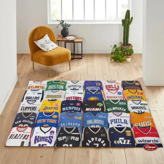 Discover Basketball Rug, NBA Fan, Kids Room Rug, Custom Modern Floor Rug