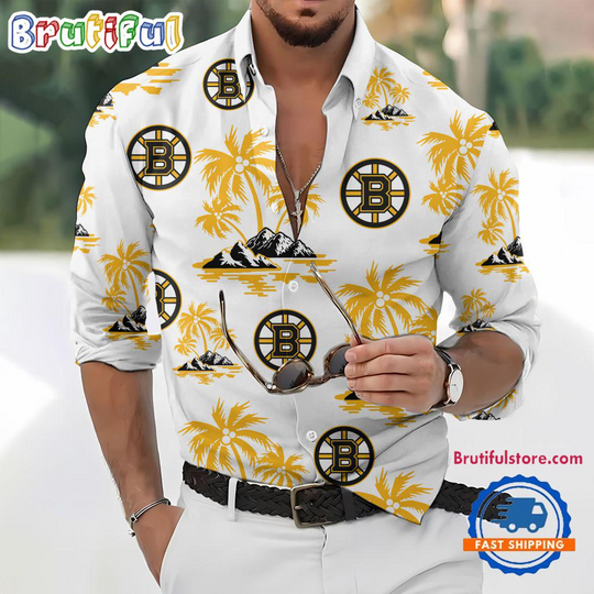 Boston Bruins Special Hockey Long Sleeve Hawaiian Design Button Shirt