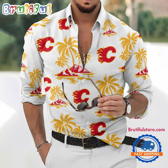 Discover Calgary Flames Special Hockey Long Sleeve Hawaiian Design Button Shirt
