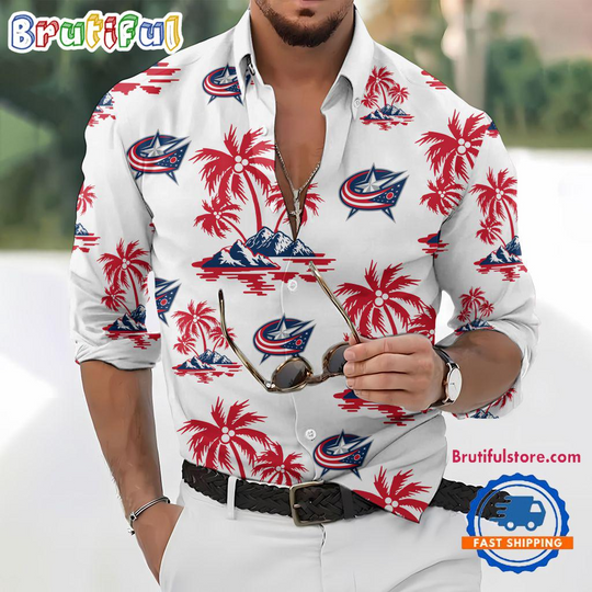 Discover Columbus Blue Jackets Special Hockey Long Sleeve Hawaiian Design Button Shirt