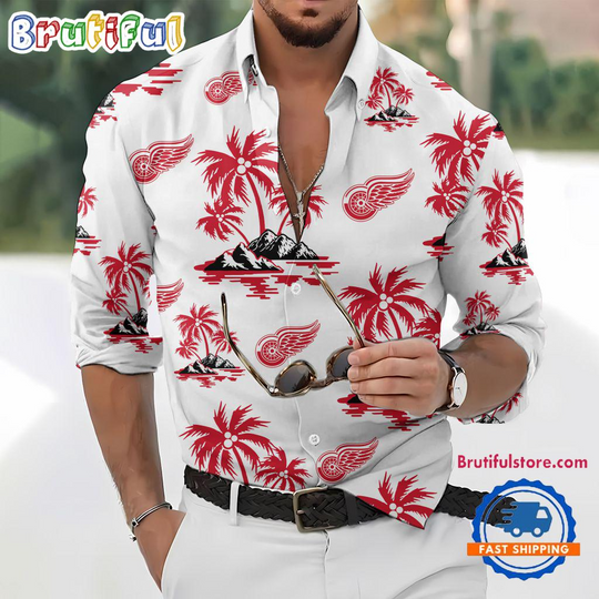 Discover Detroit Red Wings Special Hockey Long Sleeve Hawaiian Design Button Shirt
