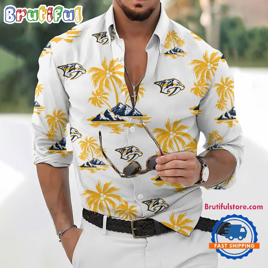 Discover Nashville Predators Special Hockey Long Sleeve Hawaiian Design Button Shirt