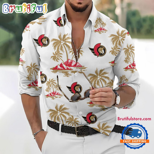 Ottawa Senators Special Hockey Long Sleeve Hawaiian Design Button Shirt