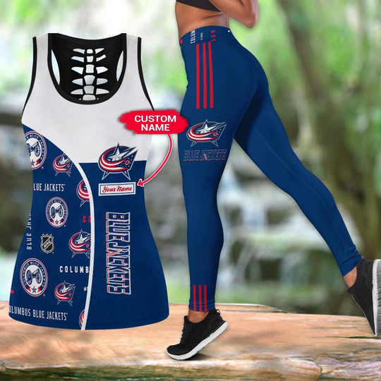 Discover Personalized Columbus Blue Jackets Hollow Tank Top And Leggings Set For Fans