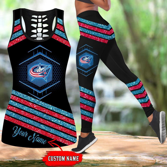 Personalized Columbus Blue Jackets Hollow Tank Top And Leggings Set For Hockey Fans