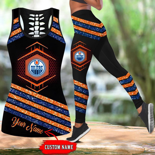Personalized Edmonton Oilers Hollow Tank Top And Leggings Set For Hockey Fans