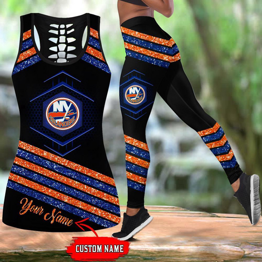 Personalized New York Islanders Hollow Tank Top And Leggings Set For Hockey Fans