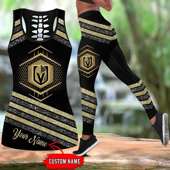 Personalized Vegas Golden Knights Hollow Tank Top And Leggings Set For Hockey Fans