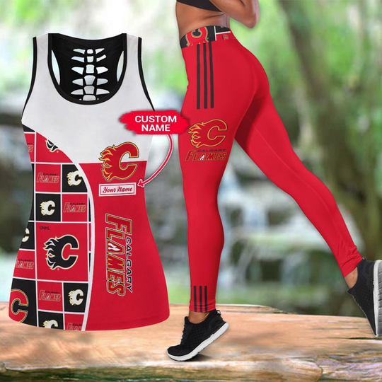 Discover Personalized Calgary Flames Hollow Tank Top And Leggings Set For Fans