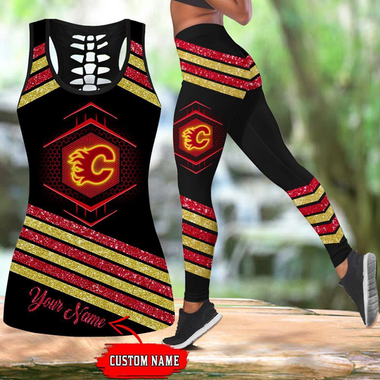 Personalized Calgary Flames Hollow Tank Top And Leggings Set For Hockey Fans