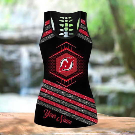 Personalized New Jersey Devils Hollow Tank Top And Leggings Set For Hockey Fans