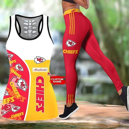 Kansas City Chiefs Custom Red and Yellow Hallow Tank Top Leggings set