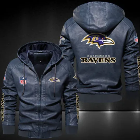 Baltimore Ravens Hooded Leather Jacket, Gift For Father