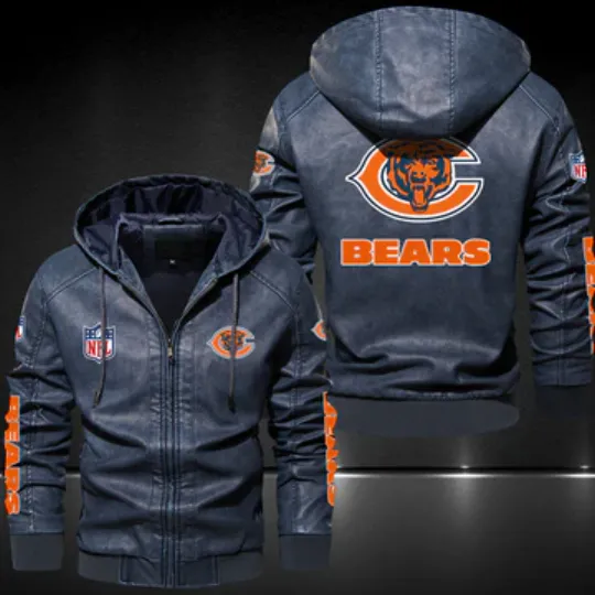 Chicago Bears Hooded Leather Jacket, Gift For Father