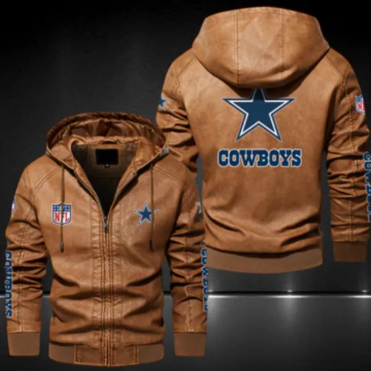 Dallas Cowboys Hooded Leather Jacket, Gift For Father