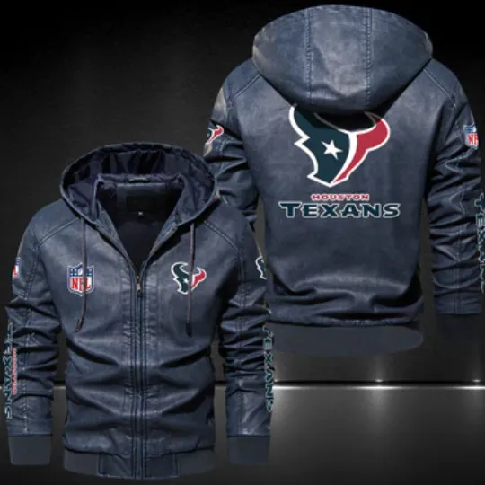 Houston Texans Hooded Leather Jacket, Gift For Father
