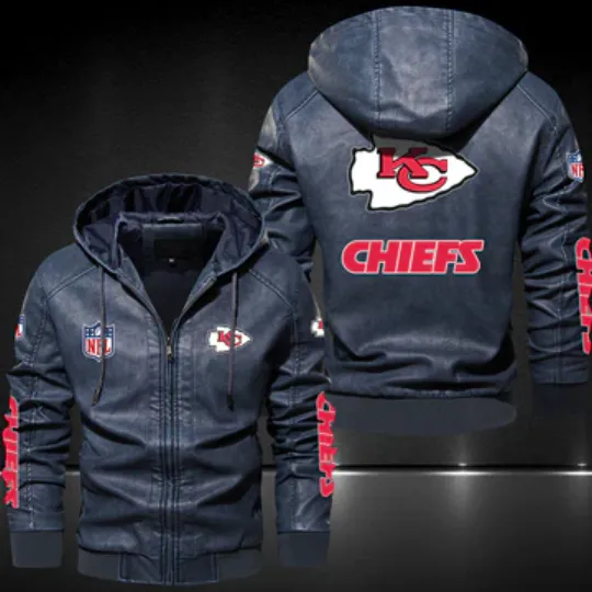 Discover Kansas City Chiefs Hooded Leather Jacket, Gift For Father