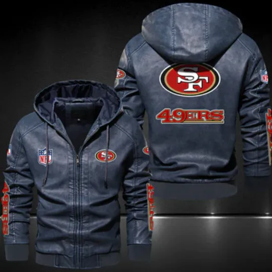 San Francisco 49ers Hooded Leather Jacket, Gift For Father