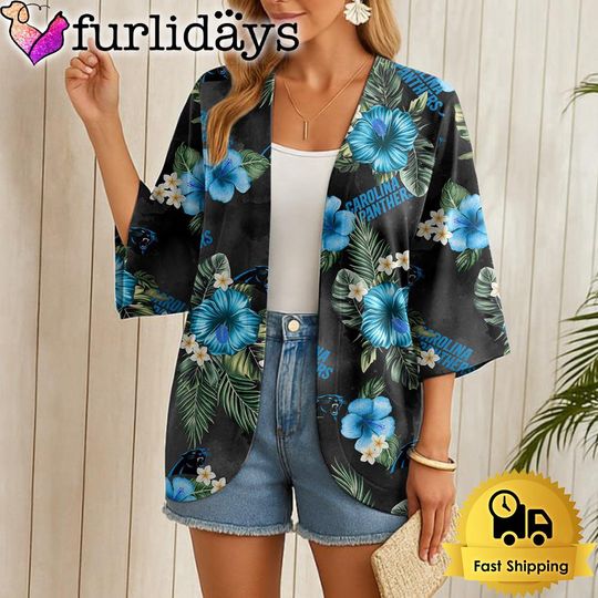 Carolina Panthers Hawaii State Flower Beach Kimono Women