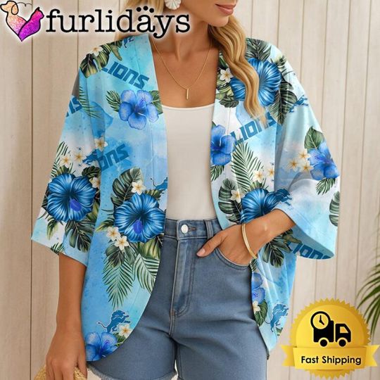 Detroit Lions Hawaii State Flower Beach Kimono Women