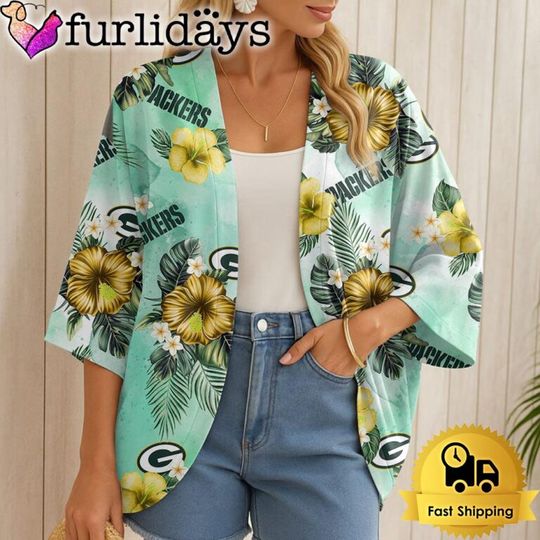 Green Bay Packers Hawaii State Flower Beach Kimono Women
