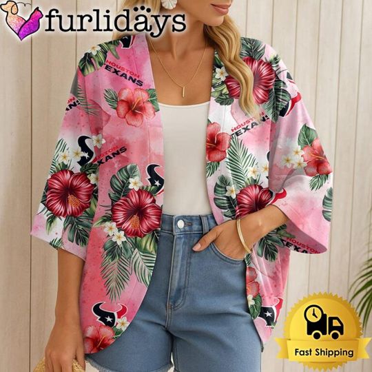 Houston Texans Hawaii State Flower Beach Kimono Women