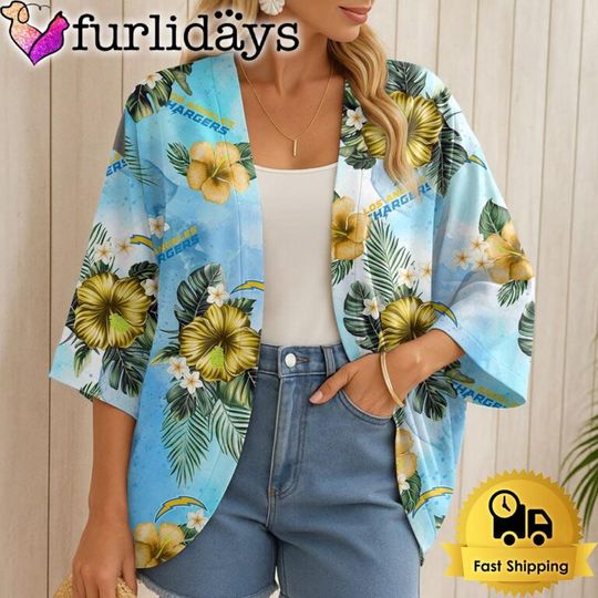 Los Angeles Chargers Hawaii State Flower Beach Kimono Women