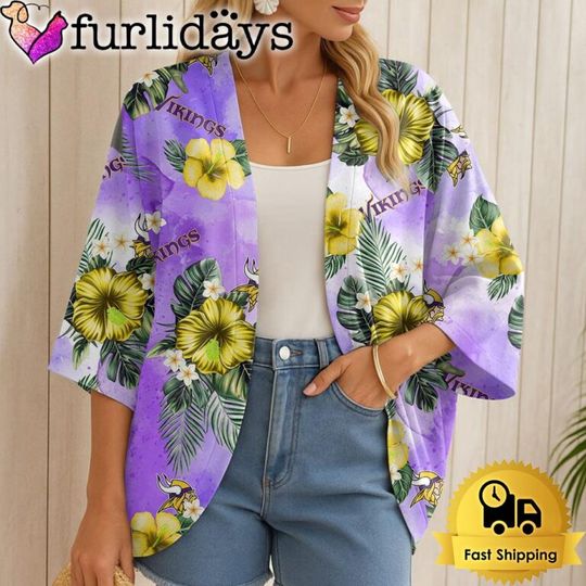 Minnesota Vikings Hawaii State Flower Beach Kimono Women