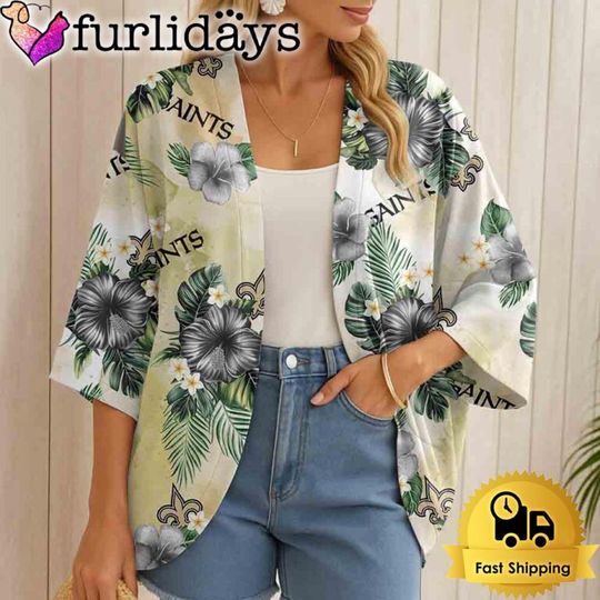 New Orleans Saints Hawaii State Flower Beach Kimono Women