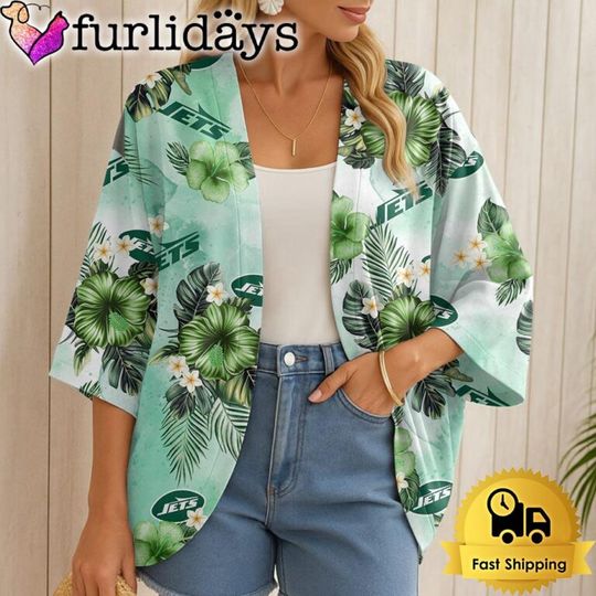 New York Jets Hawaii State Flower Beach Kimono Women