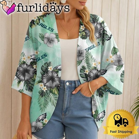 Philadelphia Eagles Hawaii State Flower Beach Kimono Women