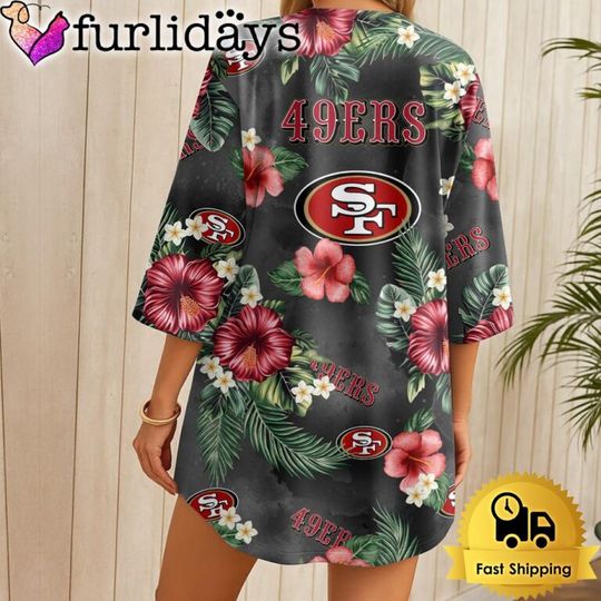 San Francisco 49ers Hawaii State Flower Beach Kimono Women