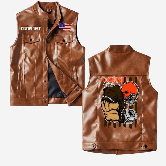 Cleveland Football Crorodile skin PU Vest leather jacket, vintage style, Customize name