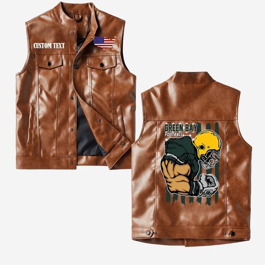 Green Bay Football Crorodile skin PU Vest leather jacket, vintage style, Customize name