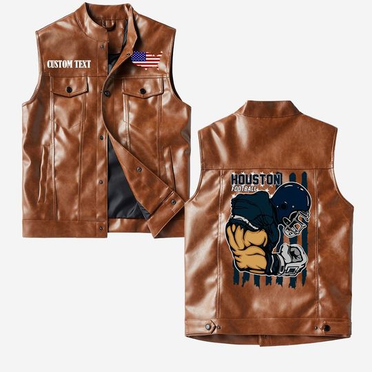 Houston Football Crorodile skin PU Vest leather jacket, vintage style, Customize name