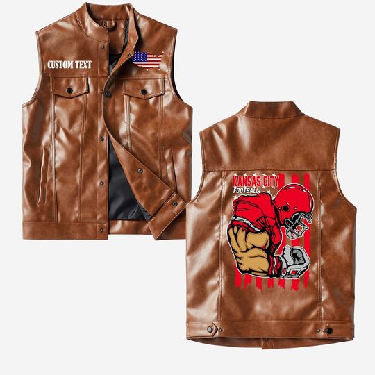 Kansas City Football Crorodile skin PU Vest leather jacket, vintage style, Customize name