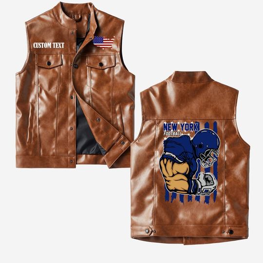 New York Football Crorodile skin PU Vest leather jacket, vintage style, Customize name