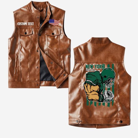 New York Football Crorodile skin PU Vest leather jacket, vintage style, Customize name