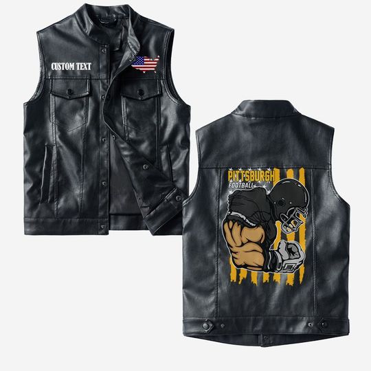 Pittsburgh Football Crorodile skin PU Vest leather jacket, vintage style, Customize name