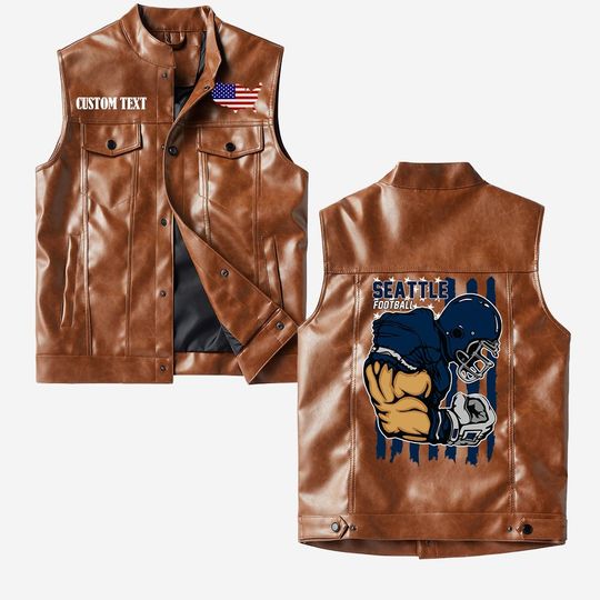 Seattle Football Crorodile skin PU Vest leather jacket, vintage style, Customize name