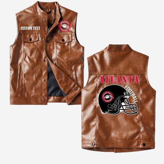 Atlanta Football Crorodile skin PU Vest Leather Jacket, Vintage style, Customize name